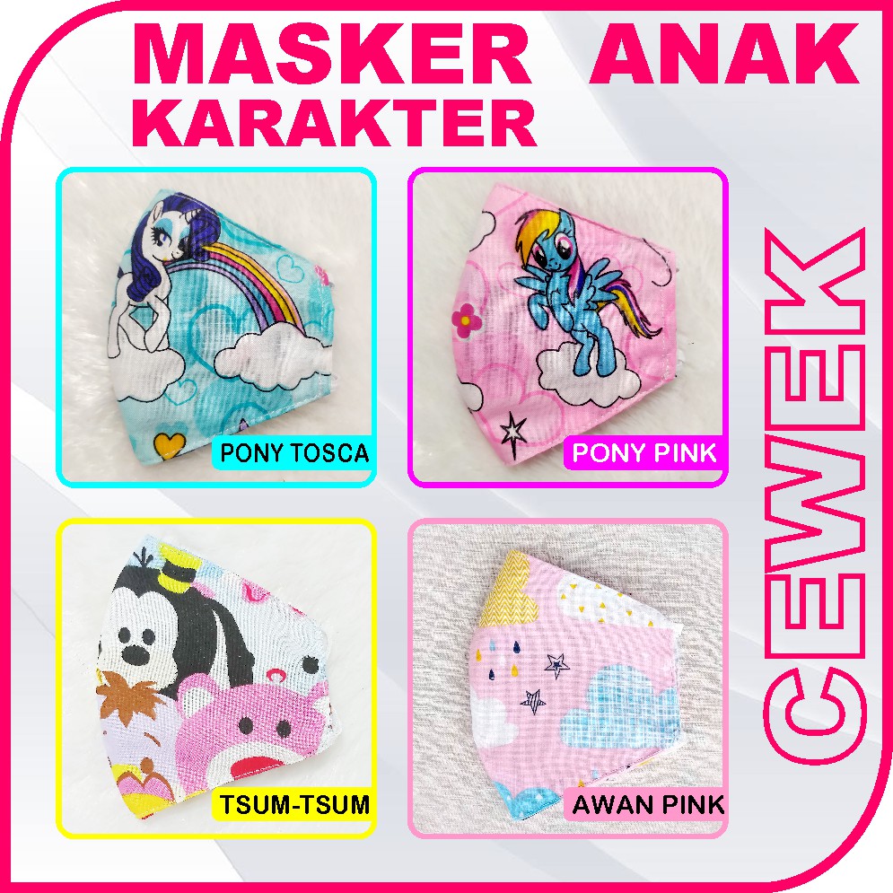 Masker Anak Hijab 3 Ply Tali Headloop Bisa diisi Tisu Model Duckbill
