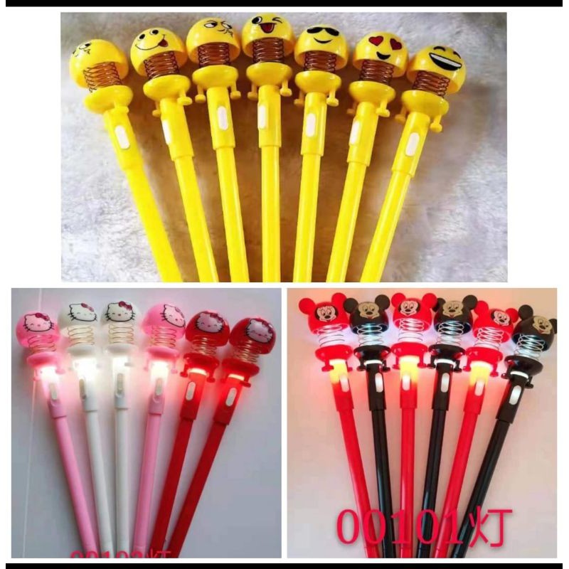 Pulpen spring doll lampu led karakter