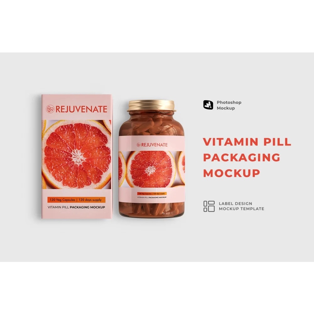 Glossy Vitamin Pill Packaging Mockup