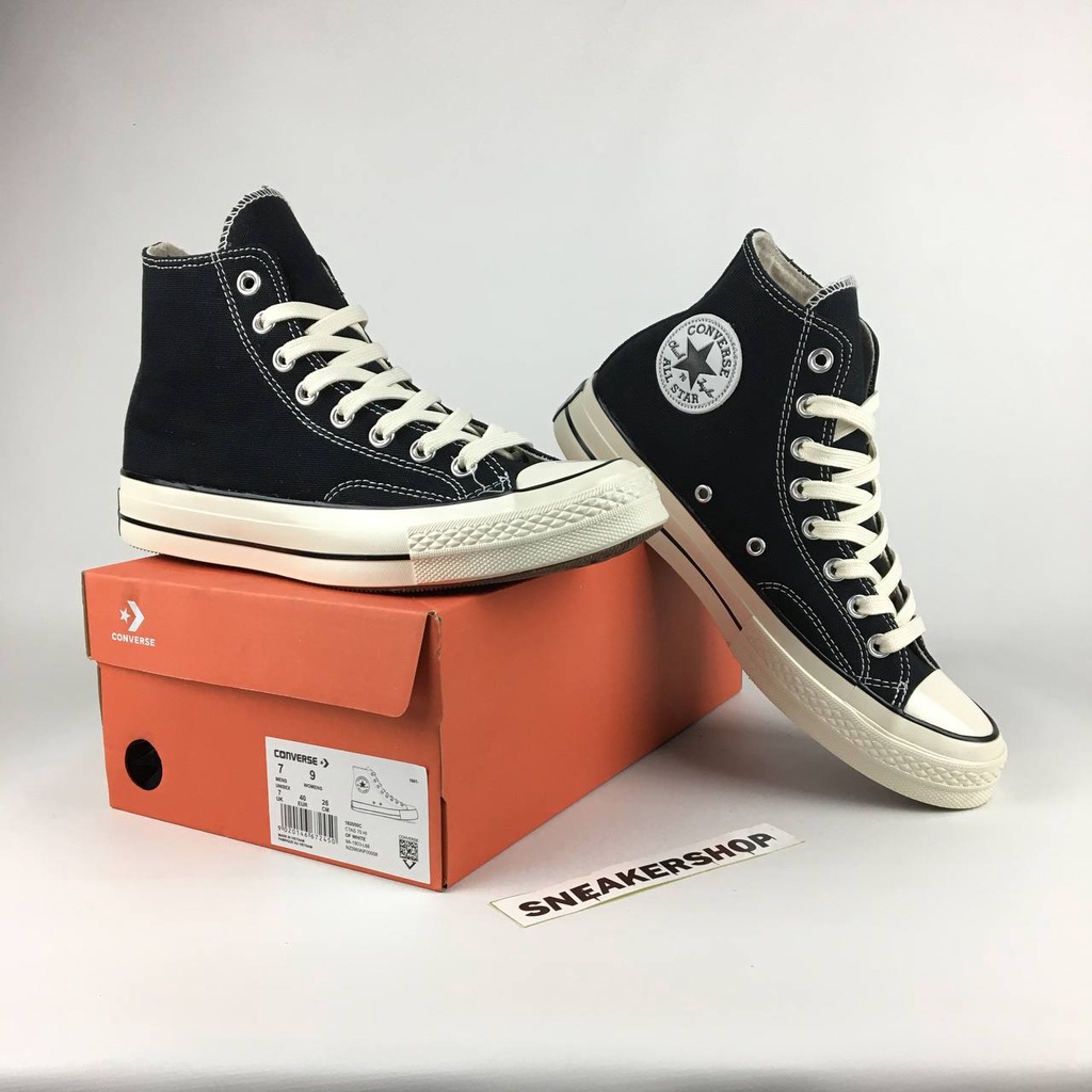 Sepatu Convers_ 70s Parchment - Sepatu Sneakers Pria dan Wanita Broken White Tinggi Pendek Putih Tulang-Black White HI