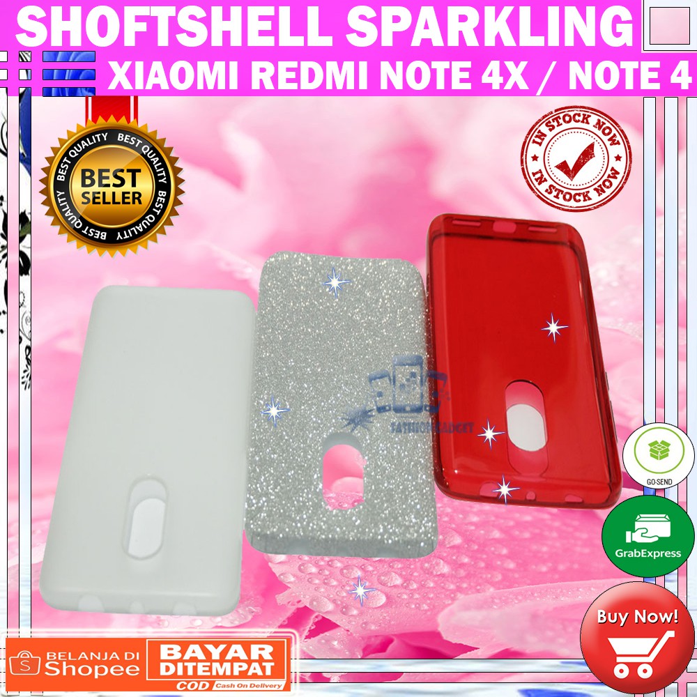 (Warna Acak Pink / Red) Silikon Xiaomi Redmi Note 4X / Note 4 Ultrathin / Case Sparkling Blink Blink / Case Glitter Soft Case Jelly Case Silicone Casing Kesing Kasing Sarung Hp Xiaomi Redmi Note 4x