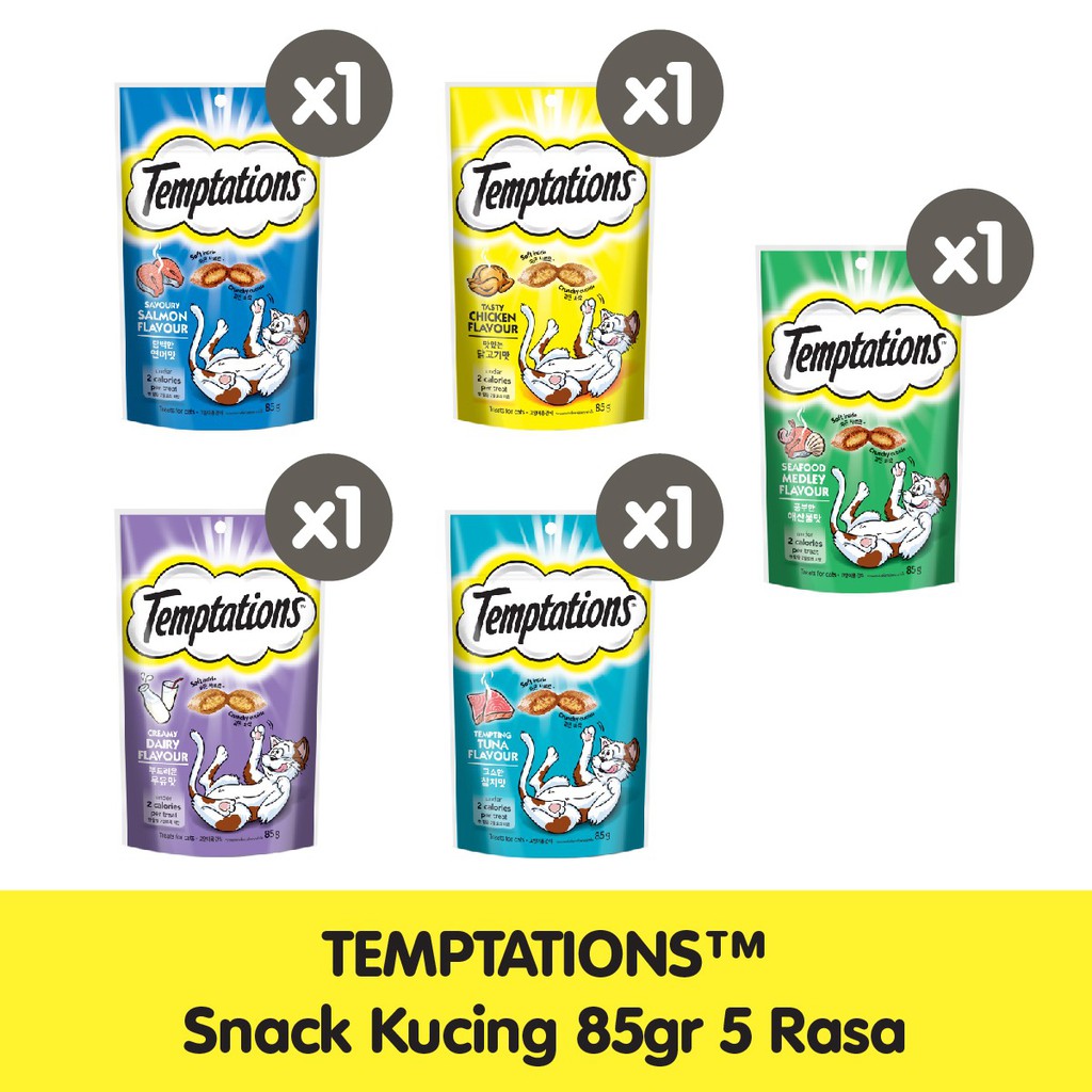 TEMPTATIONS™ Snack Kucing 85gr 5 Rasa - Isi 5