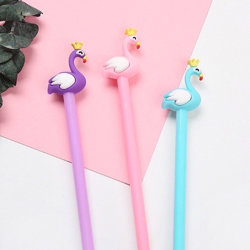 

Pulpen gel tinta cair warna hitam 0.38mm motif flamingo