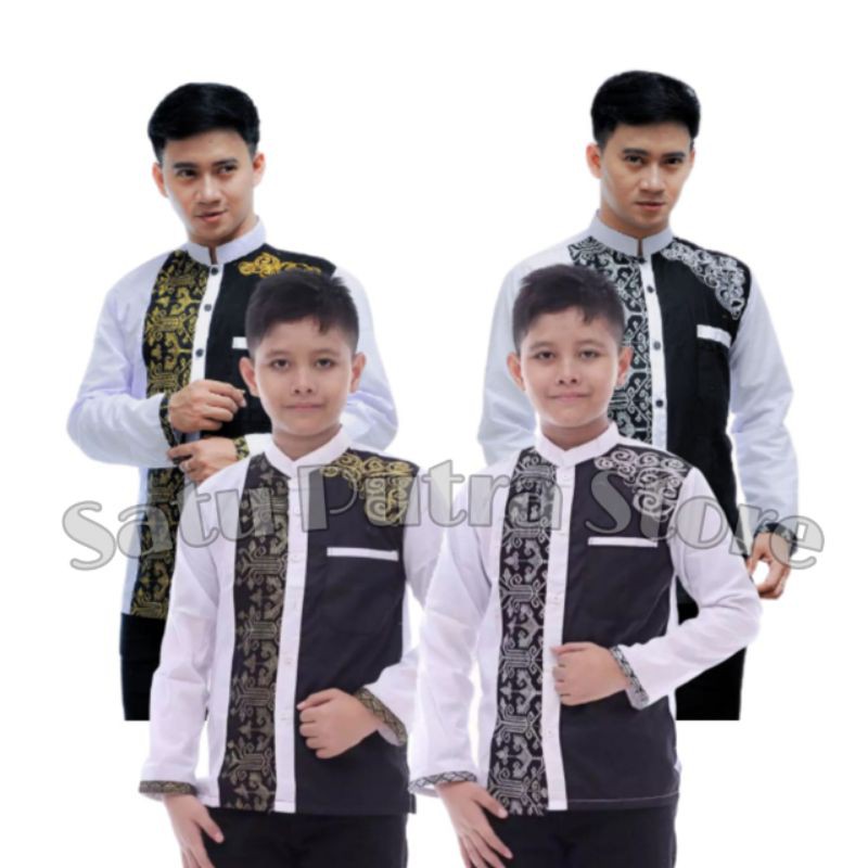 Baju koko couple putih bw ayah dan anak baju muslim pria sepasang