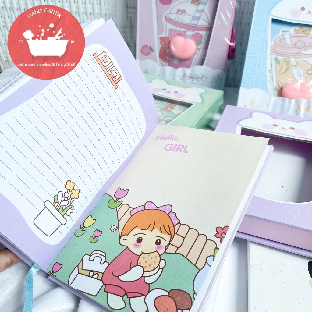 

RB Buku Gembok Boba Bubble Tea Minuman Lucu Book Diary Gembok Berwarna Ukuran A6 Dengan Kunci Gembok