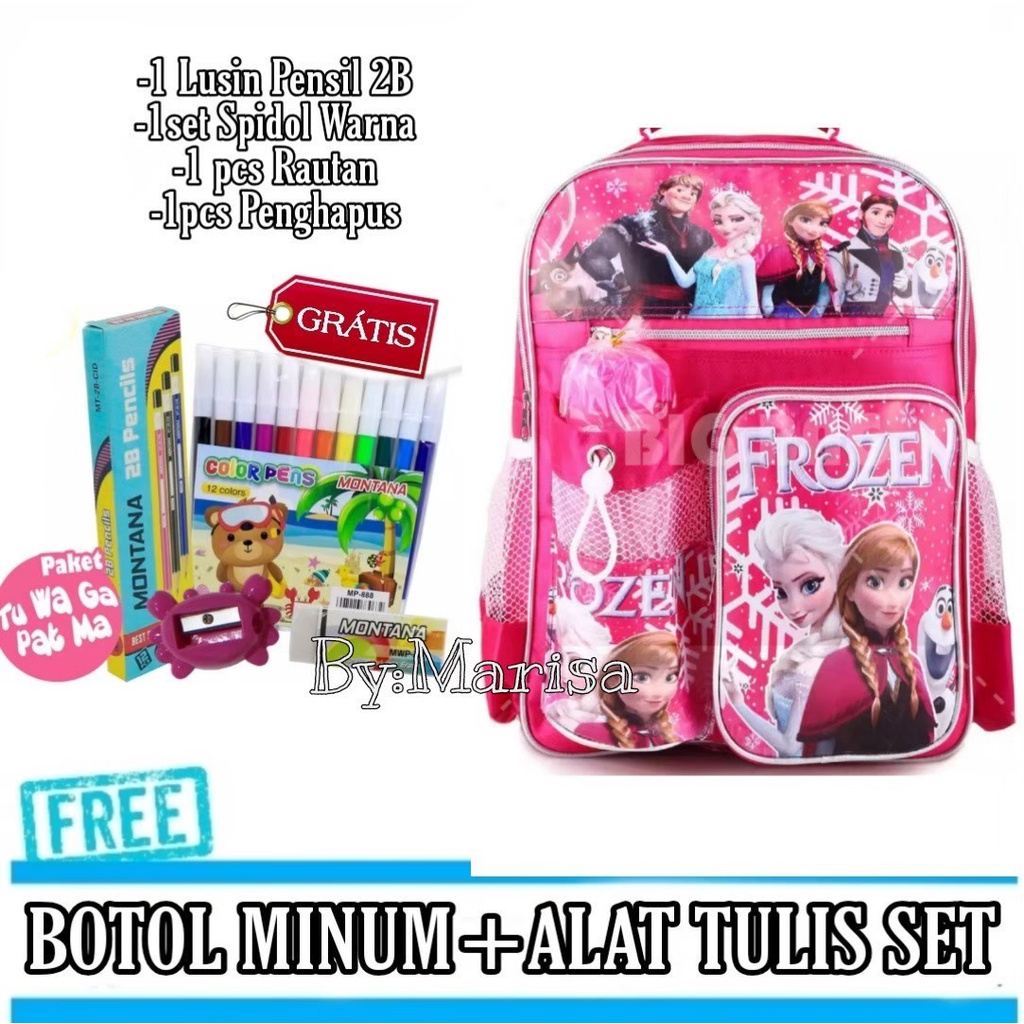 Tas Anak Perempuan Kartun Putri Cantik Free Alat Tulis Set Untuk TK SD