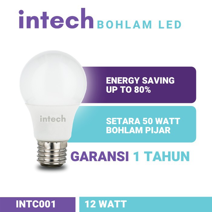 Intech Bohlam LED Bulb 12 Watt Putih - Paket Beli 2 Gratis 1 - Lampu LED murah Intech