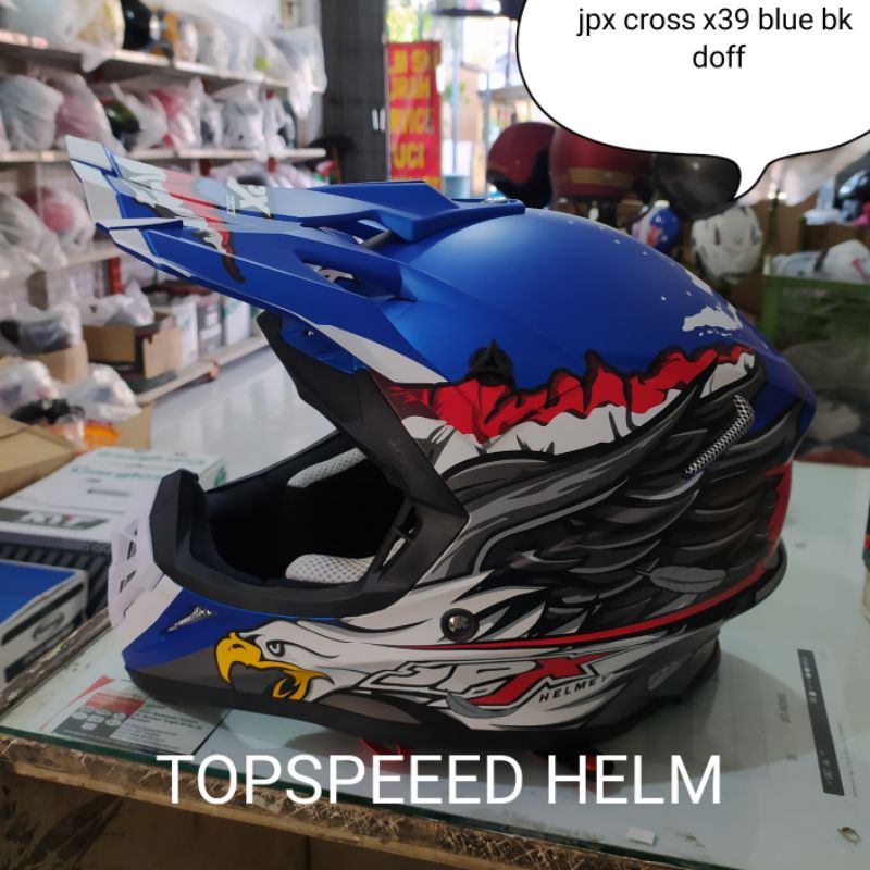 Helm cross JPX cross X39 biru hitam merah doff iam Indonesia