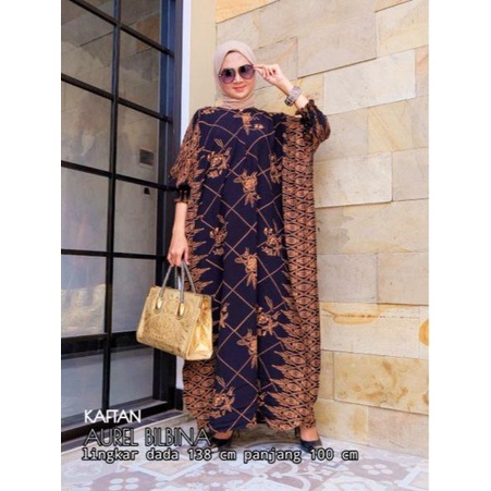 Kaftan Aurel Bilbina - Kaftan Wanita Jumbo Katun Rayon Batik Premium Busui Dress Gamis Batik Bigsize Fashion Muslim Kekinian LD 138  cm