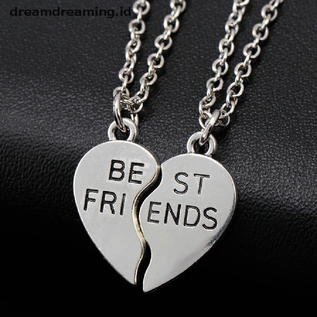 (dreamdreaming.id) Kalung Rantai Dengan Liontin Hati Motif Tulisan Best Friend Untuk Wanita