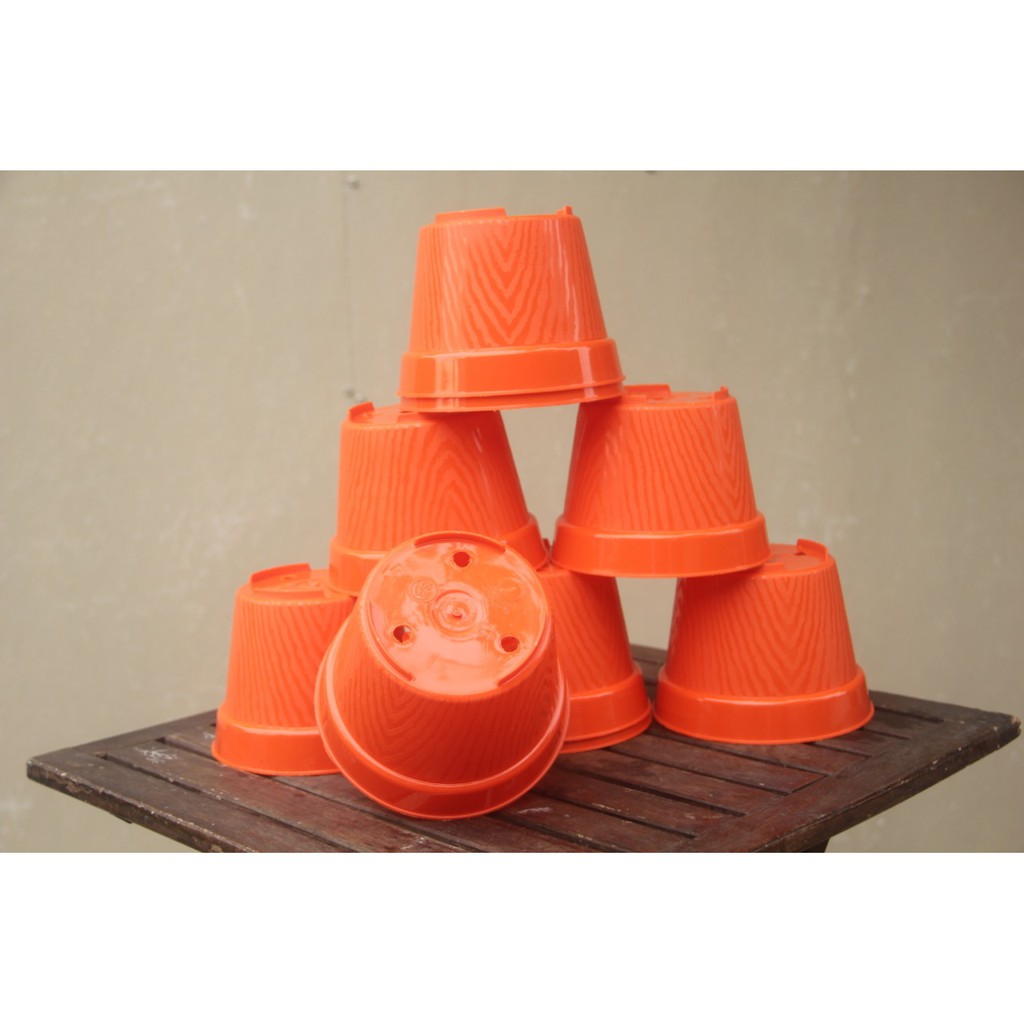 Pot Bunga 20cm Orange Motif Kayu Pot Plastik 20 Cm Bibit Bunga Orange