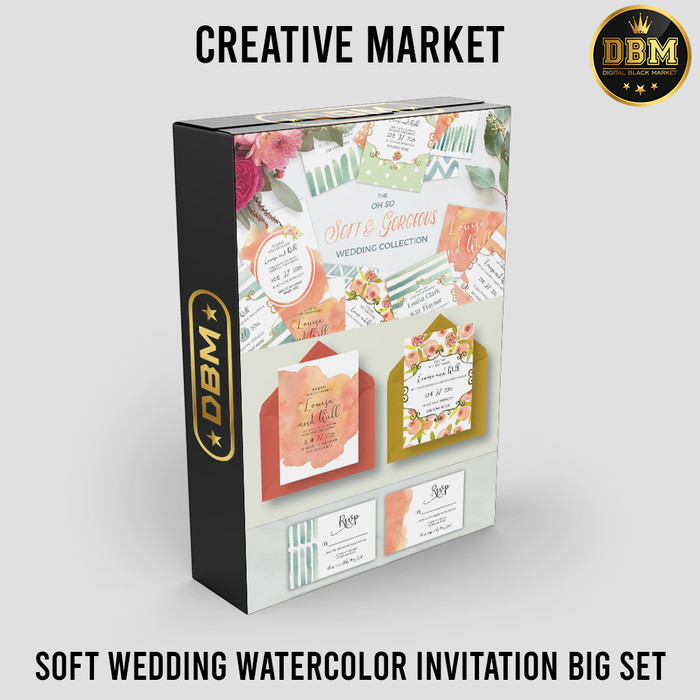 Soft Wedding Watercolor Invitation Big Set - Photoshop