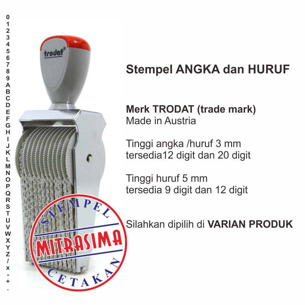 

Stempel Huruf dan Angka Merk Trodat (Trade Mark) buatan Austria