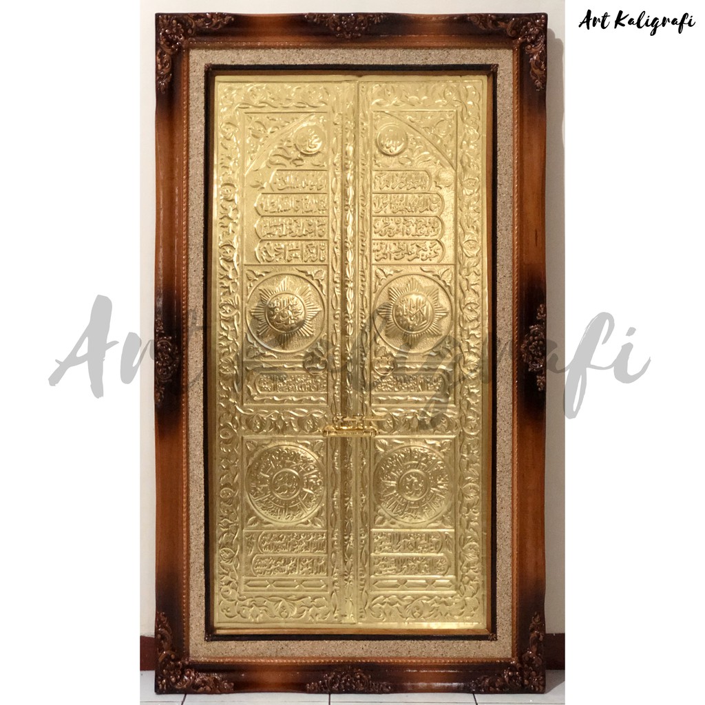 Hiasan Dinding Kuningan Pintu Ka'bah Jumbo + Packing Kayu