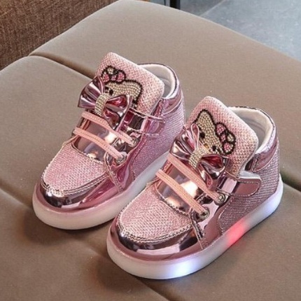 [Pink] Sepatu LED HK Gliter LED Sepatu Anak Perempuan Usia 21-30 Usia 1-5 Tahun