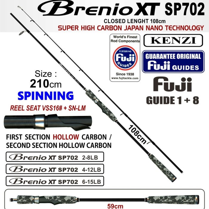 Joran Pancing Galatama Sambung 2 Kenzi Brenio Panjang 210cm  XT 702 15lb Ring Fuji