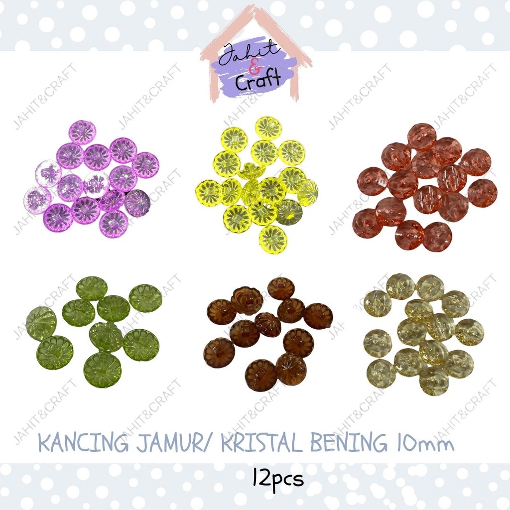 12pcs Kancing Jamur Kristal 10mm / Kancing Jamur Warna-Warni / Kancing Baby / Kancing Jamur Transpar