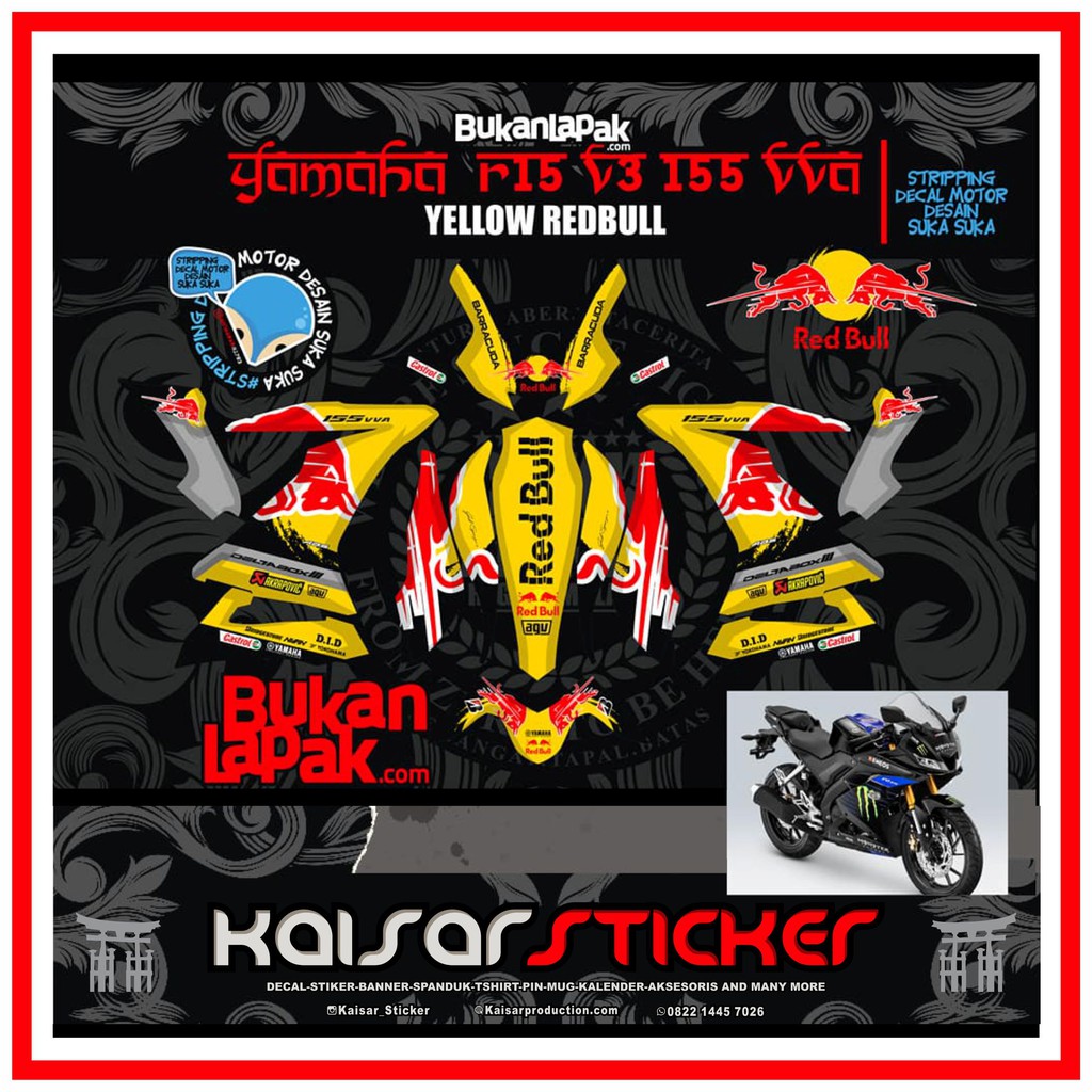 STIKER STRIPING DECAL MOTOR YAMAHA R15 V3 RED BULL YELLO