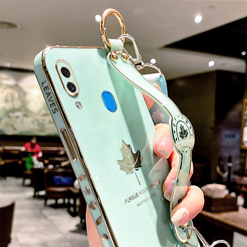 Case Motif Daun Maple Dengan lanyard Untuk Samsung Galaxy A30 A20