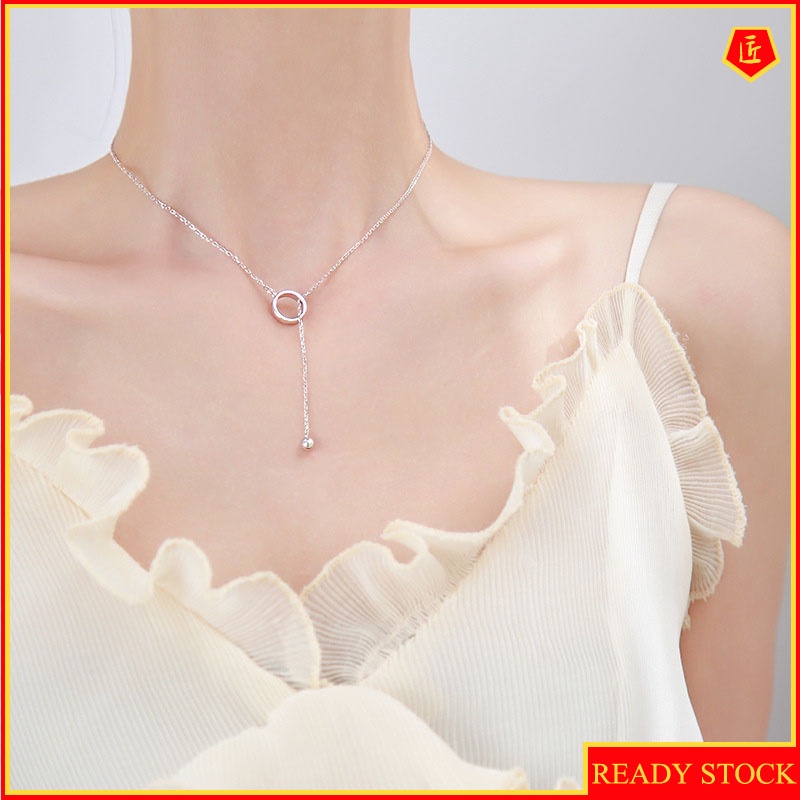 [Ready Stock]Sliver Beads Geometric Ring Necklace for Women Ins Simple Temperament