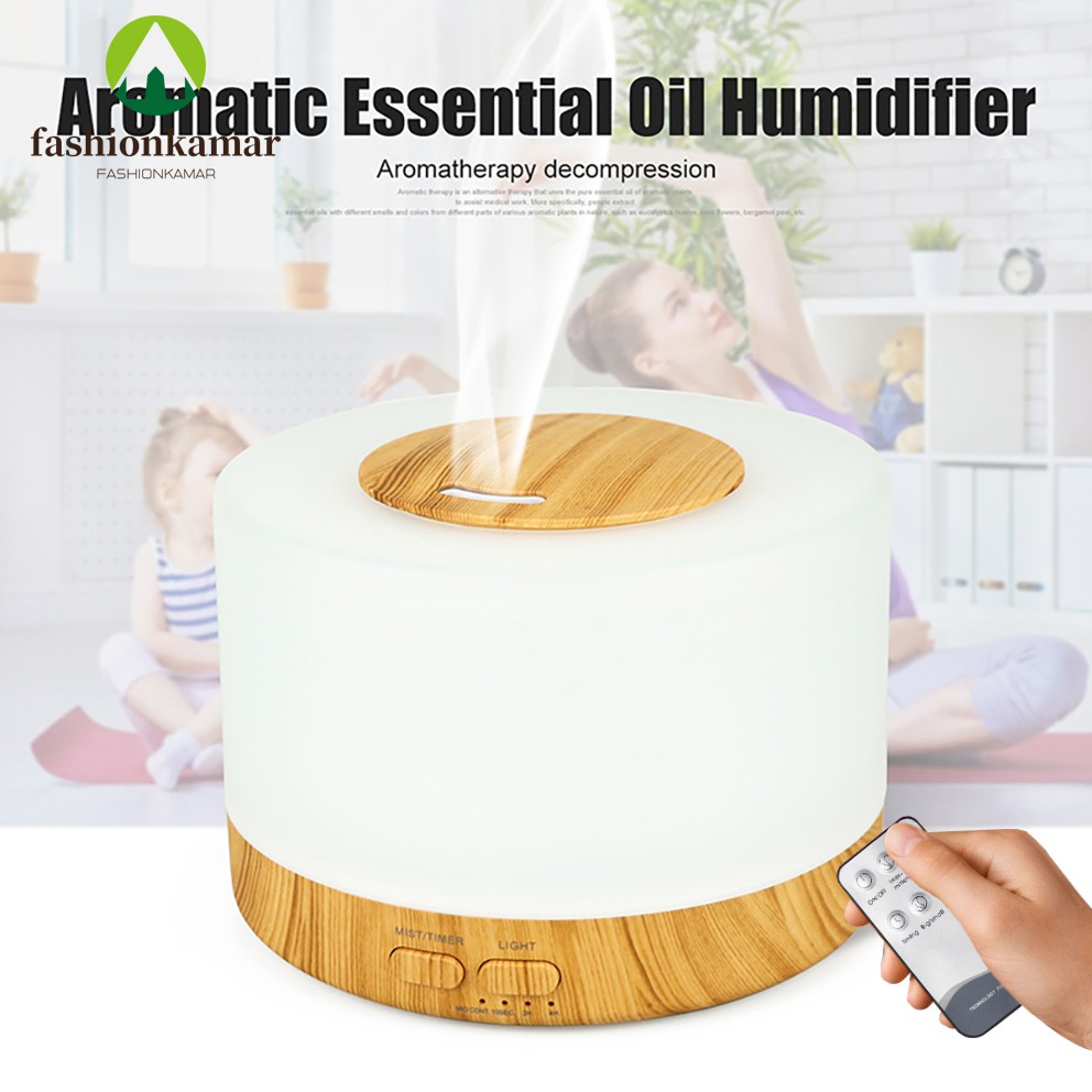 Humidifier Air 500ML Aromaterapi Difuser Dengan Remote Model Putih Alas Kayu (TIDAK FREE OIL)