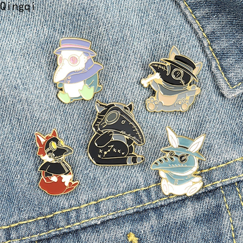 Bros Pin Enamel Desain Kartun Hewan Kelinci Rubah Penguin Beak Face Untuk Hadiah