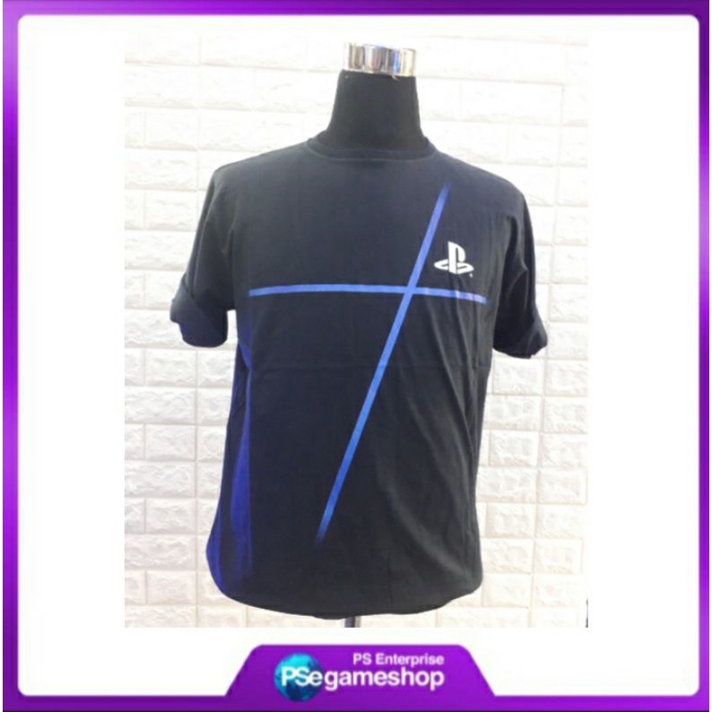 Original T-Shirt Ps4 Black Garis Biru