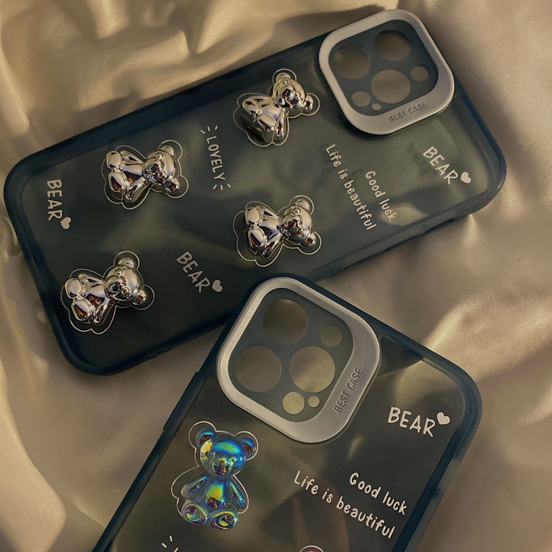 Transparan Tiga Dimensi Pola Beruang Casing Ponsel untuk IPhone 12 13 11 Pro Max X Xs Max Xr 7 8 Plus Lembut Silicone Pelindung Case Ddxx