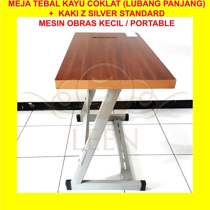 Meja TEBAL &amp; Kaki Z Silver SET Mesin Jahit Obras Kecil / Portable LEEN