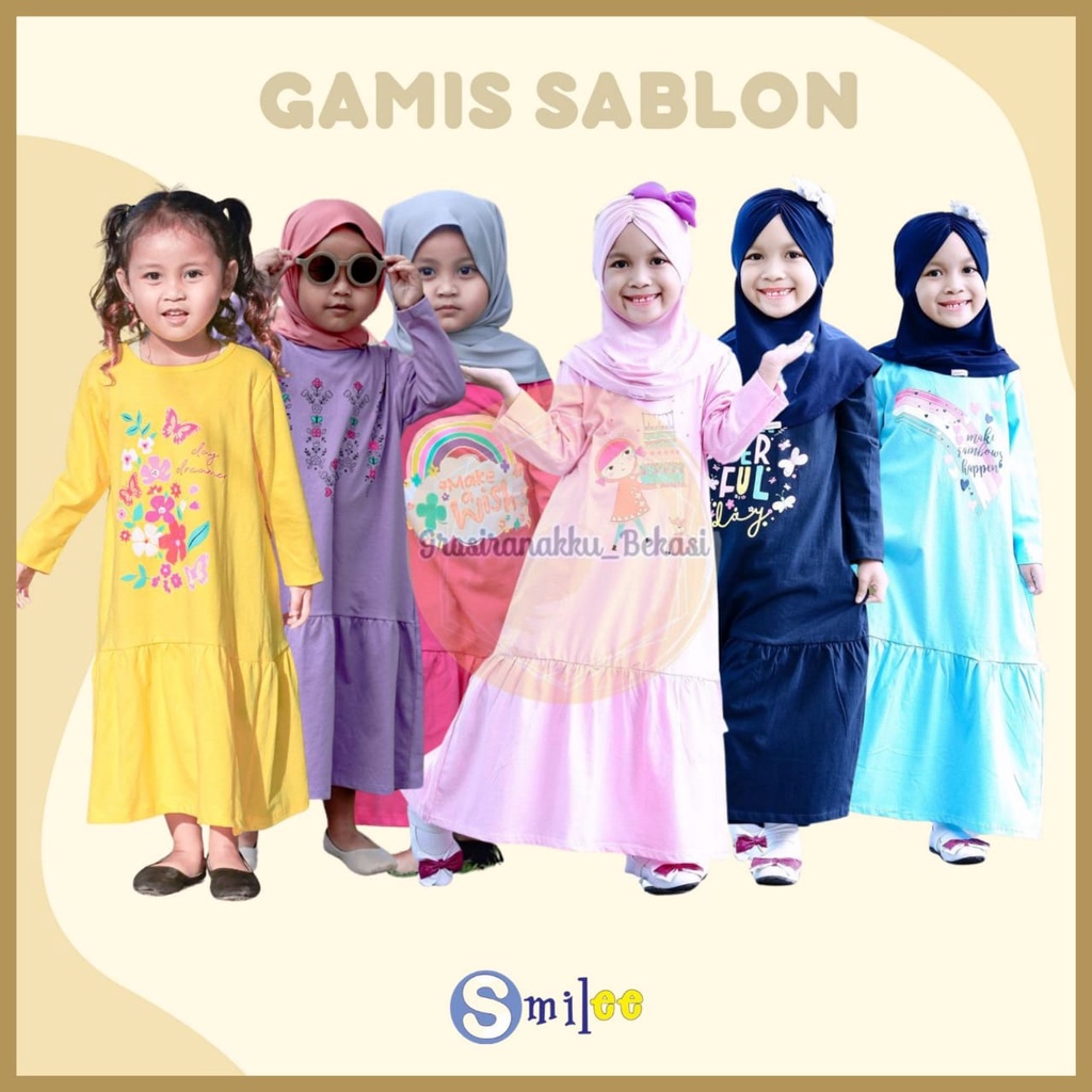 Gamis Kaos Anak Aplikasi Sablon Mix Warna Size 2-8Thn