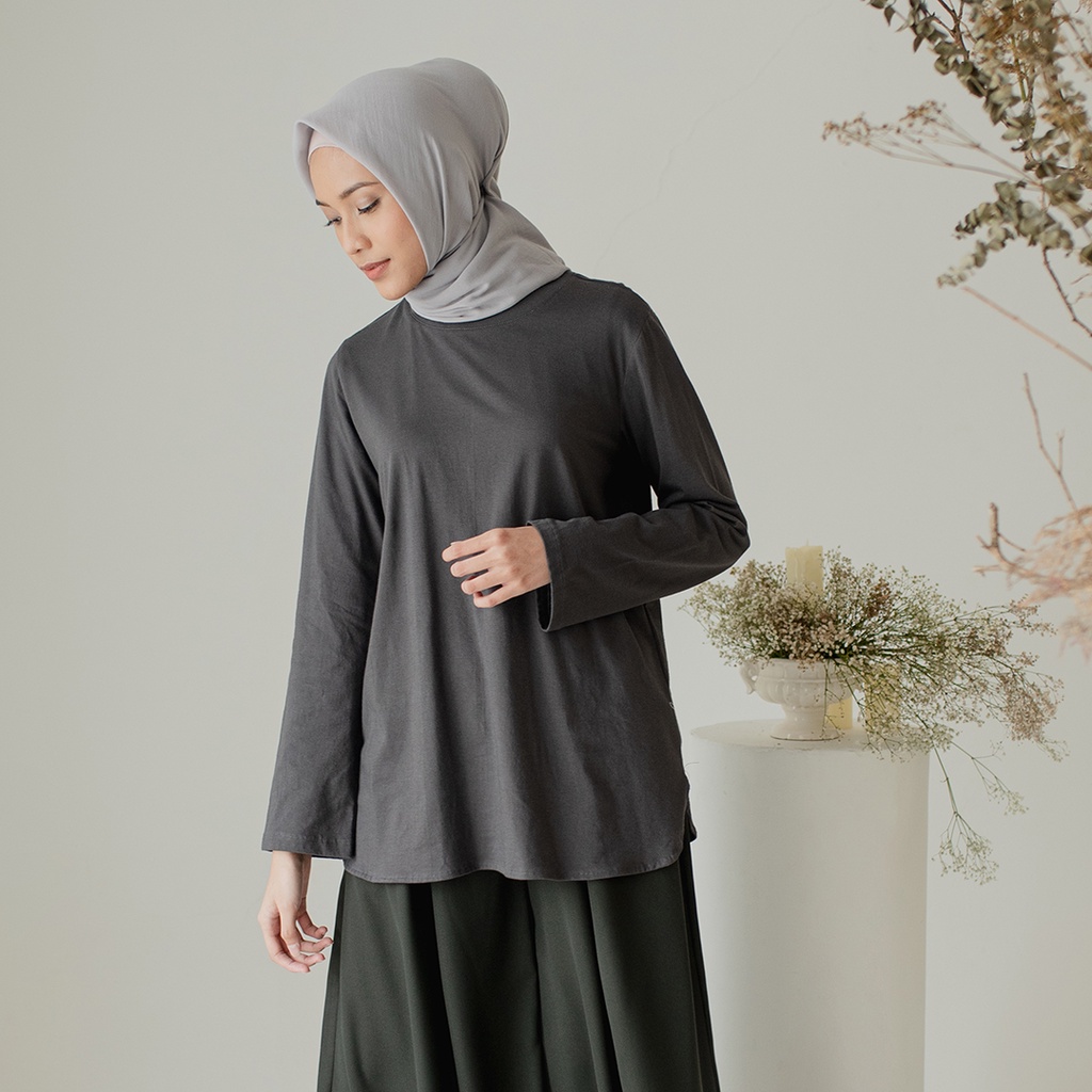 Adani by Aska Label - Kaos polos wanita Muslim lengan panjang warna hitam, biru navy, abu muda, hijau dark green, abu misty, abu gelap