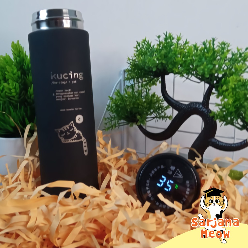 Tumbler LED Botol Pecinta Kucing Termos Stainless 500ml | Tumbler Grafir | Souvenir Pecinta Kucing