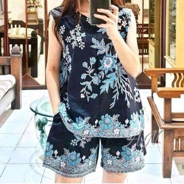 TERLARIS setelan kulot | Baju Tidur Batik | Setelan cp | Atasan Batik - Biru