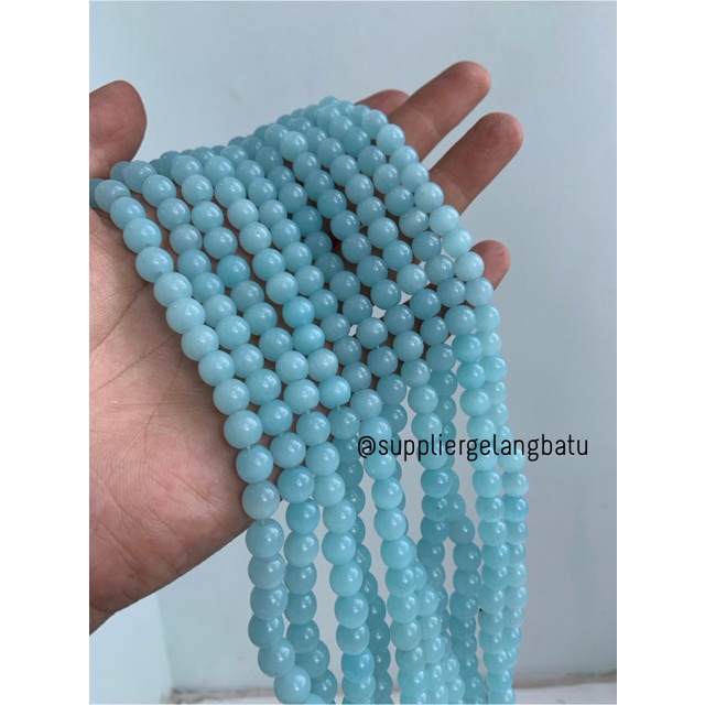 Bahan renceng kalung Gelang soft blue sky cat eye 8mm mata kucing biru