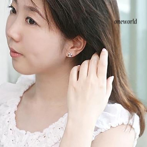 OW@ 1 Pair Korean Women Cute Cat Fish Rhinestone Stud Earrings Fashion Jewelry