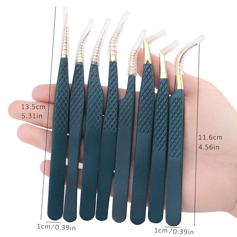 1 Pc Pinset Bulu Mata Extension 3D Bahan Stainless Steel Warna Biru Emas