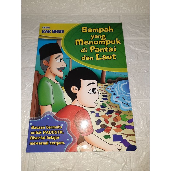 BUKU CERITA ANAK DAN MEWARNAI SAMPAH YANG MENUMPUK DI PANTAI DAN LAUT