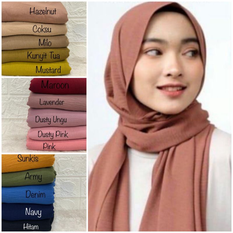 Pashmina Crinkle Airflow Pashmina Crinkle Anti Kusut Pashmina Crinkle Polos Warna