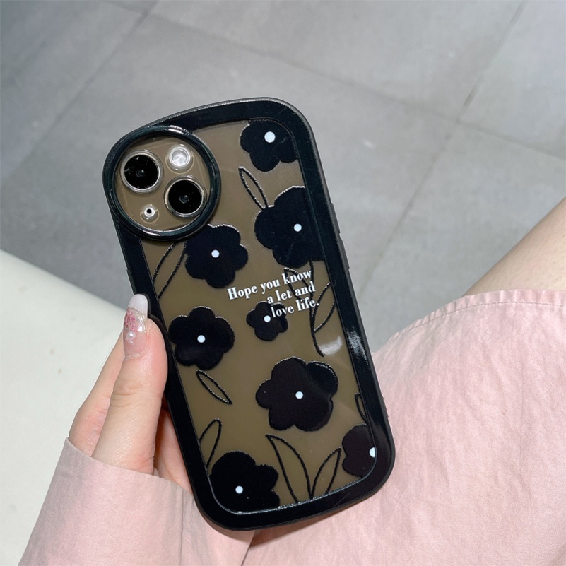 Soft Case Silikon Transparan Motif Bunga Hitam Untuk IPhone 13 12 11 Pro Max SE 2020 Xr X Xs Max 7 8 6 6s Plus