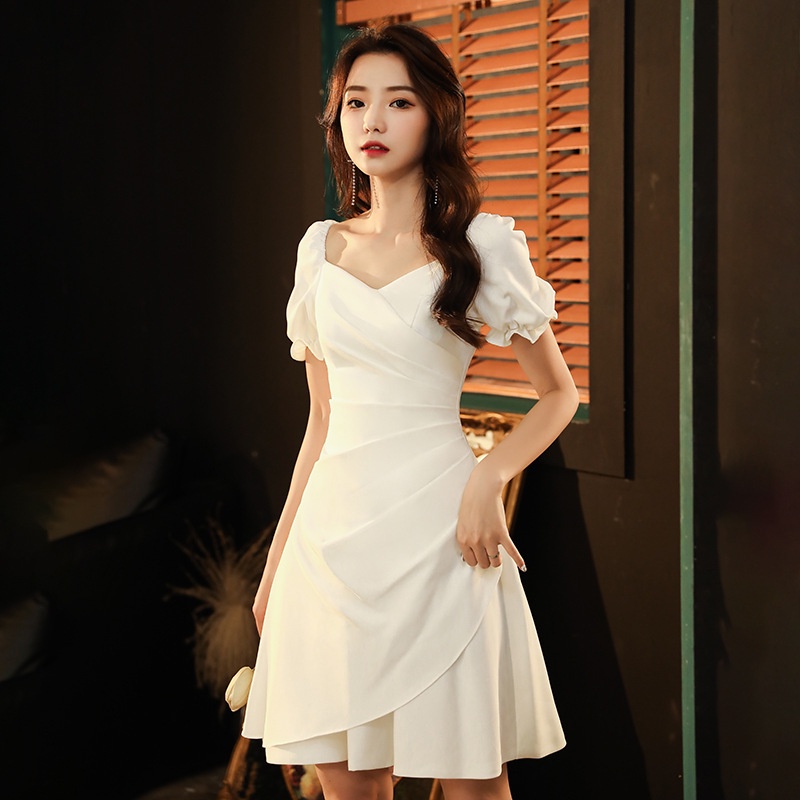 Dress Dress wanita Gaun putih gaun kecil wanita Prancis gaun mewah ringan temperamen pendek (K3J8) D
