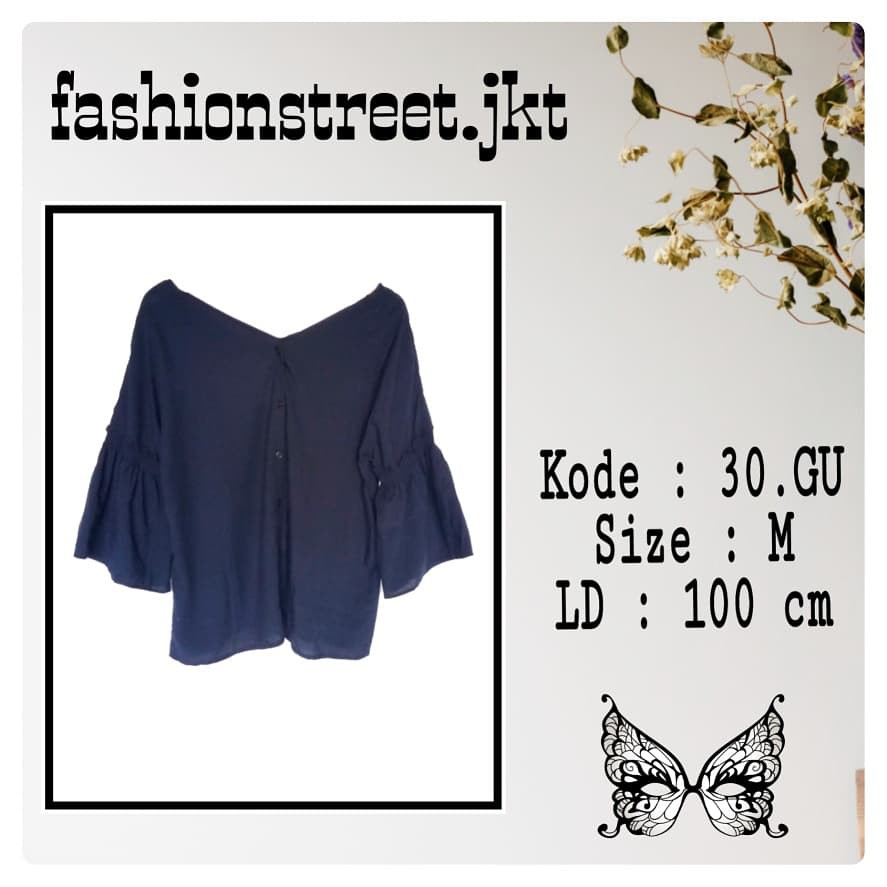 Blouse Atau Atasan Wanita Branded GU (V Neck Blue)