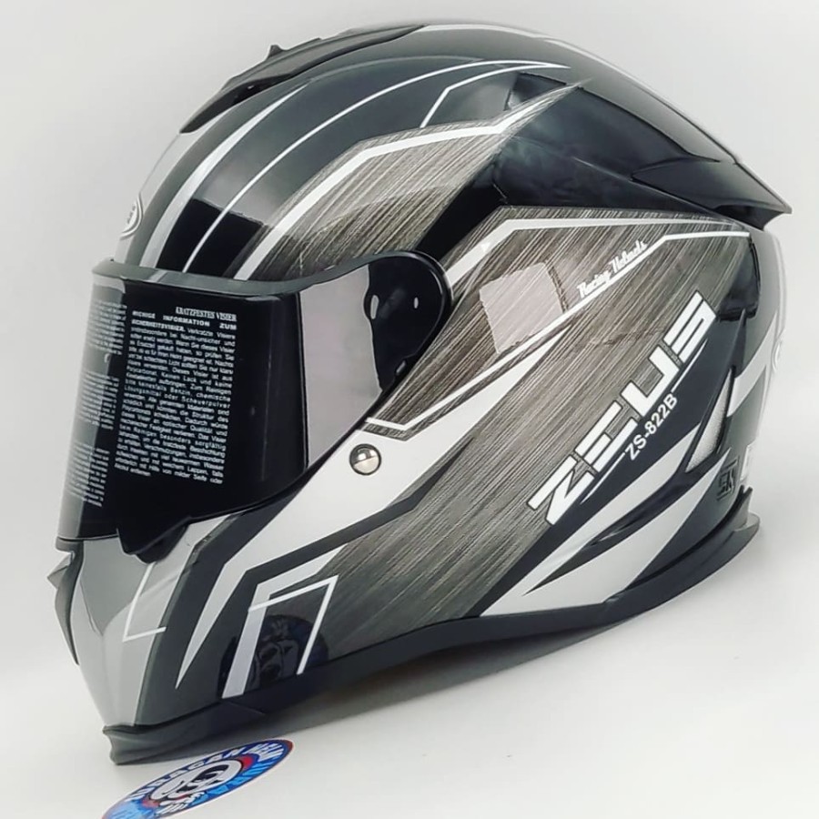 Helm Zeus ZS822B AO21 Black/SILVER Free Dark Visor 822B