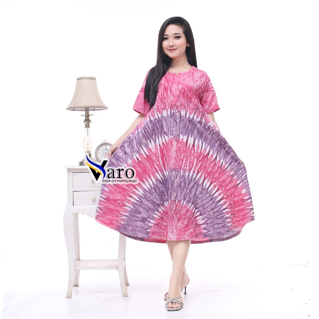 [GROSIR] Daster Kaos Payung Busui Tiedye XXL Jumbo Klok A Busui Resleting-KIpas Pink Ziper