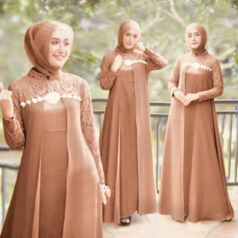 Elena Gamis Pesta Brukat/ Gamis Seragam/ Gamis Remaja Dewasa/ Fashion Muslim Wanita Premium - Size M L XL XXL Jumbo