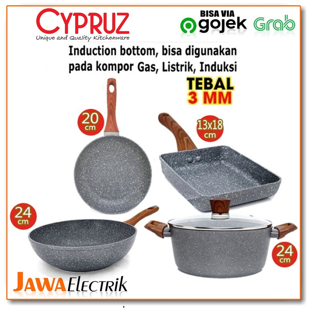 Cypruz Set Pan Induksi 4pcs Marble Fp0643 Fp0641 Fp0630 Panci Pi0736
