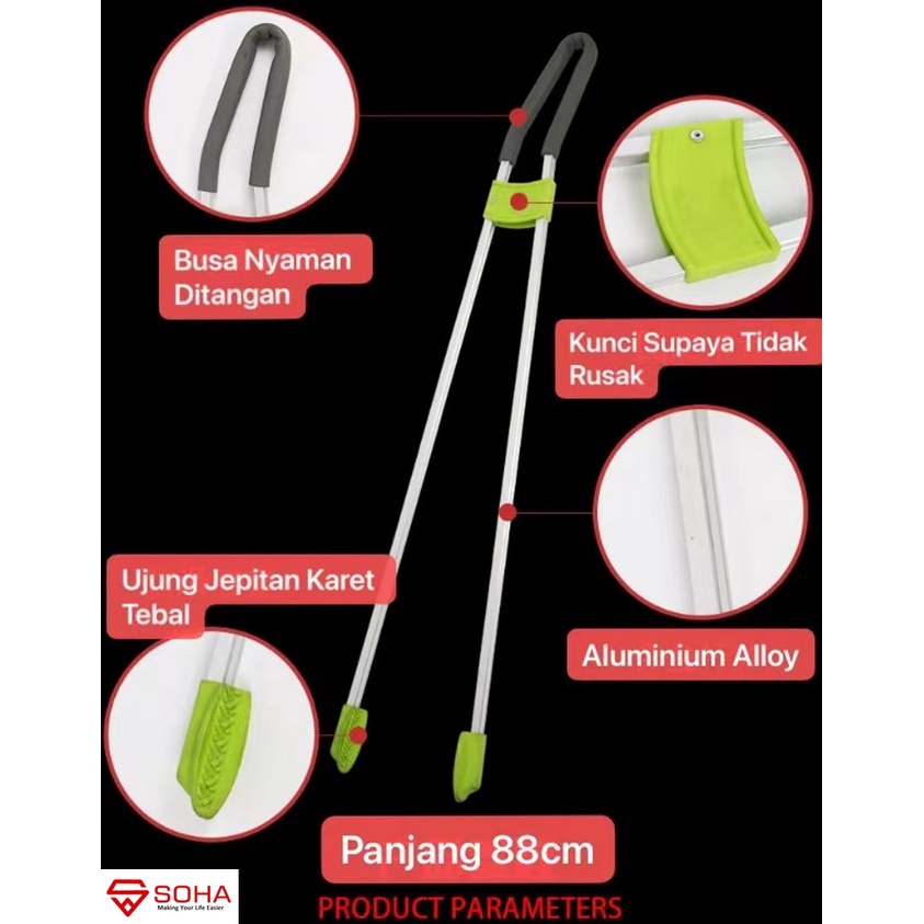 PCK-07 Alat Penjepit Barang Lebih Panjang 88cm Serbaguna Bisa Jepit Sampah Tangkap Tikus Serangga / Hewan Kecil Grab Stick Bahan Aluminium Alloy Mungut Sampah