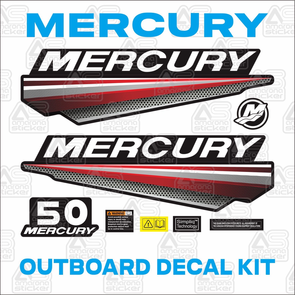 STICKER STIKER MESIN TEMPEL MERCURY 50 HP MERCURY  OUTBOAR DECAL KIT