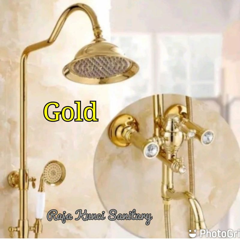 Shower Tiang/Column/Panas Dingin/Shower Set/Gold/Brass/Kuningan/Premium