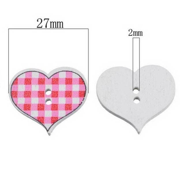 Kancing Kayu Dua Lubang - Heart Style (10pcs)