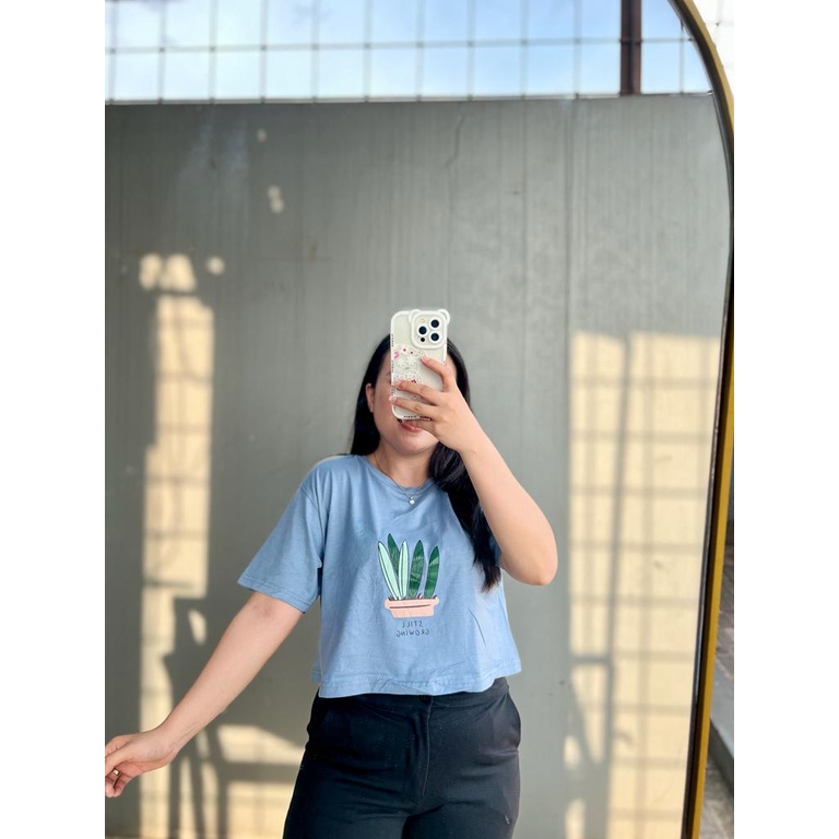 CROP OVER STILL GROWING ONECK COTTON OVERSIZE | BAJU KAOS TUMBLR CROP TEE TSHIRT KAOS KOREA FASHION WANITA